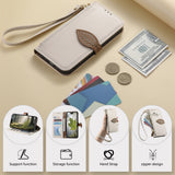 Leaf-Designed Leather Flip Cover Card Slot Lanyard Shockproof Case For Samsung