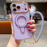 Plating Wave Heart Lanyard Phone Case for iphone