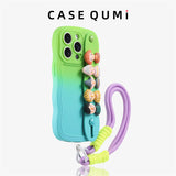 Cute Doll Wrist Strap Two-tone Gradient Silicone Case for iPhone