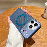 Carbon Fiber Plating Bracket Magnetic Case for iPhone
