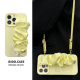 Solid-Color Silk Scarf Wrist Strap with Lanyard Case for iPhone