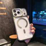 Metal Lens Bracket Clear Electroplated Magnetic Phone Case for IPhone