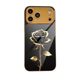 Black Gold Rose Pattern Electroplated Case for iPhone