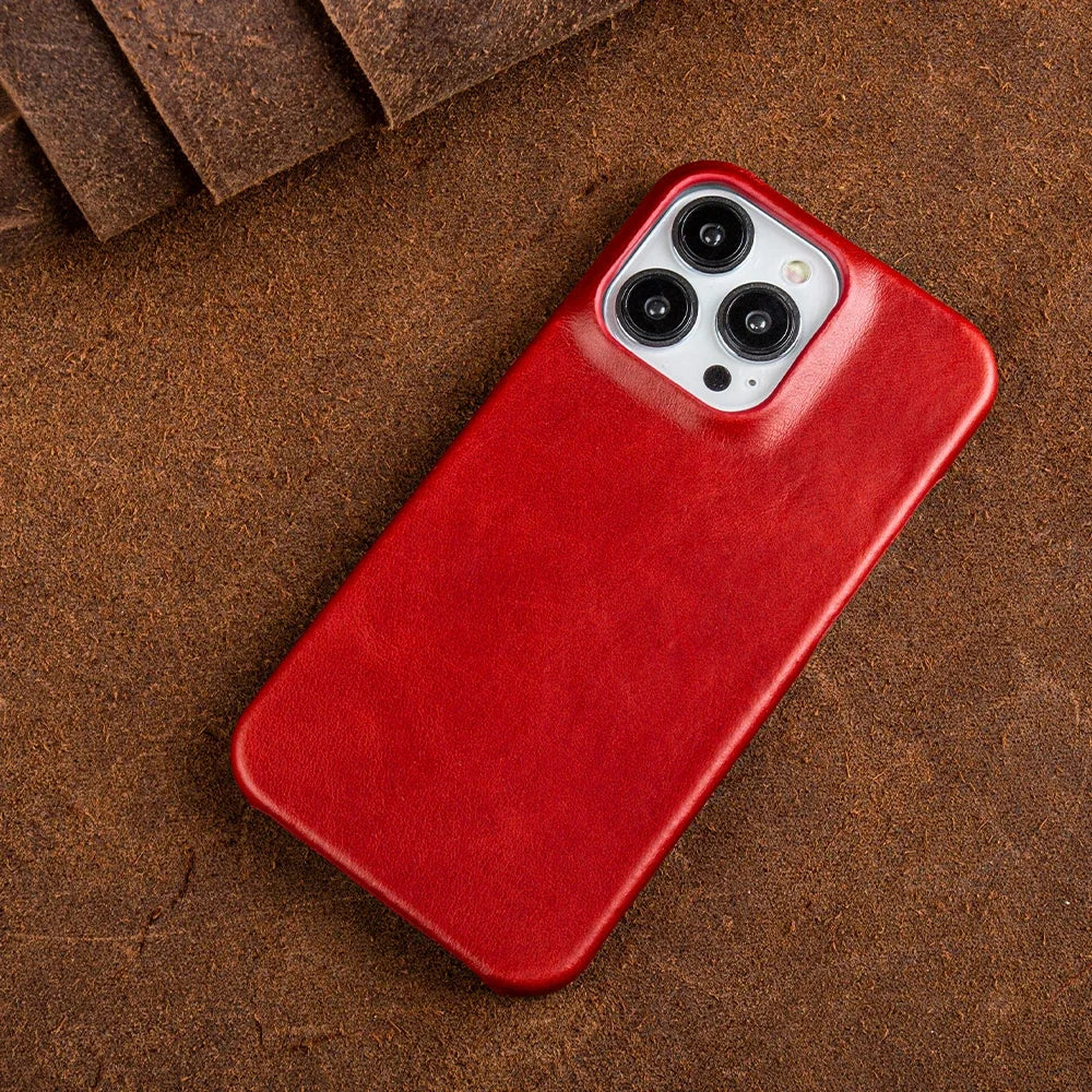 Oil Wax Luxury Genuine Leather  Aesthetic Vintage Case For Iphone