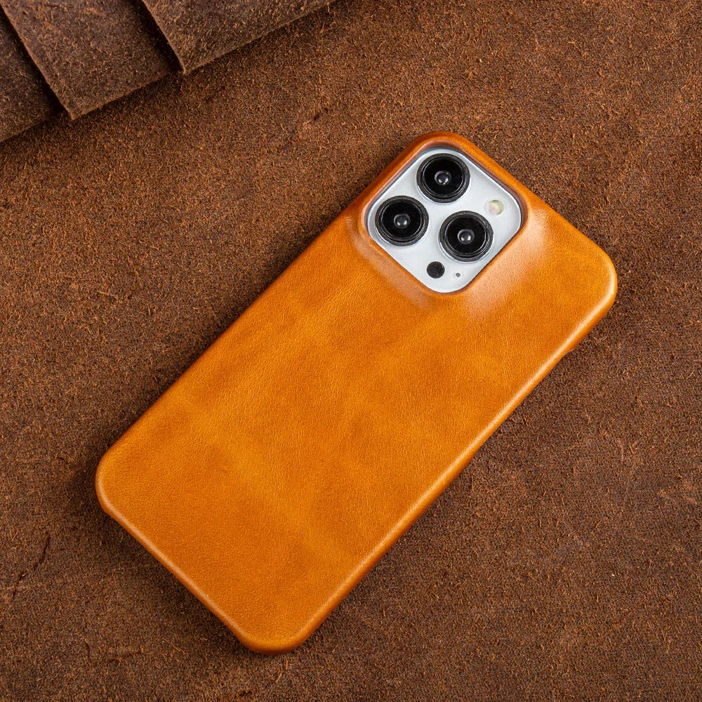 Oil Wax Luxury Genuine Leather  Aesthetic Vintage Case For Iphone