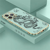 Dragon Pattern Plating Silicone Case For iPhone