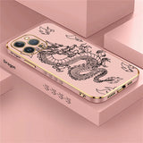 Dragon Pattern Plating Silicone Case For iPhone