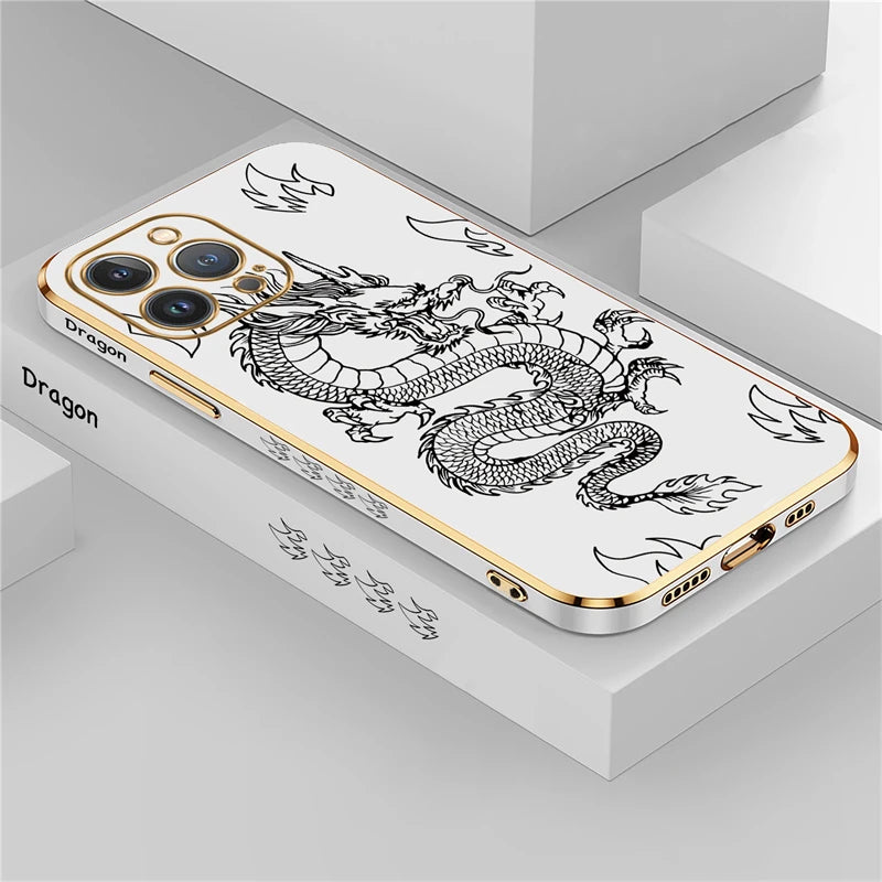 Dragon Pattern Plating Silicone Case For iPhone