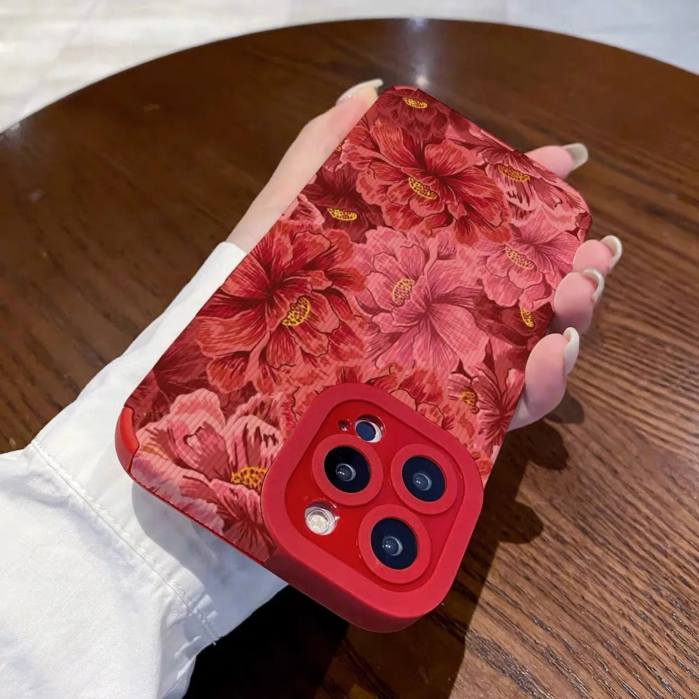 Fashion Red Peony Flower Shockproof Phone Case For iPhone