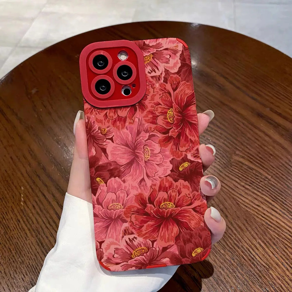 Fashion Red Peony Flower Shockproof Phone Case For iPhone