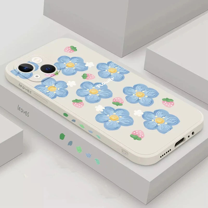 Retro Butterfly Flowers Square Silicone Case for iPhone