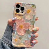 Retro Oil Painting Flower Silicone Case For iPhone