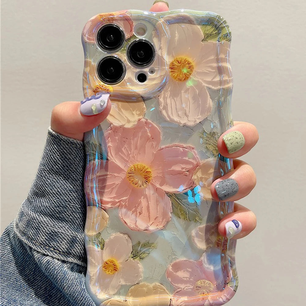 Retro Oil Painting Flower Silicone Case For iPhone