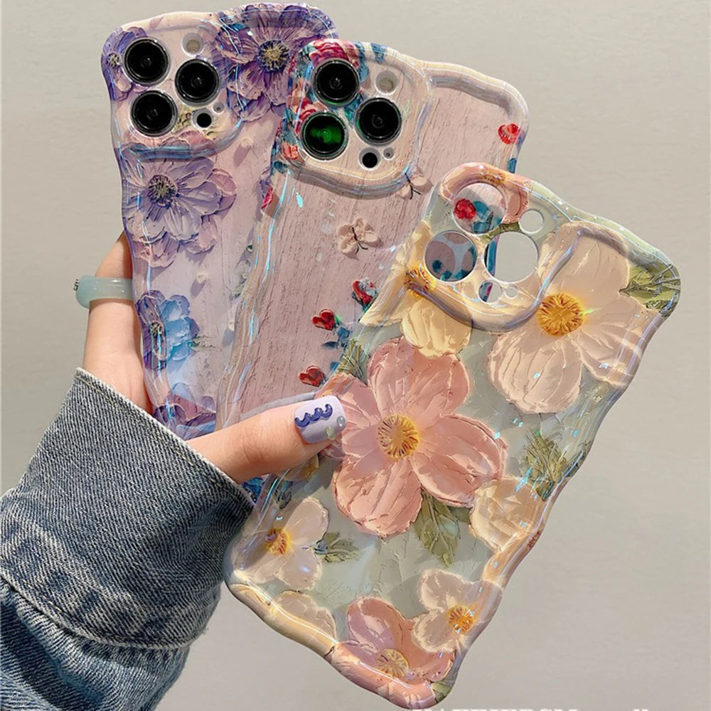 Retro Oil Painting Flower Silicone Case For iPhone