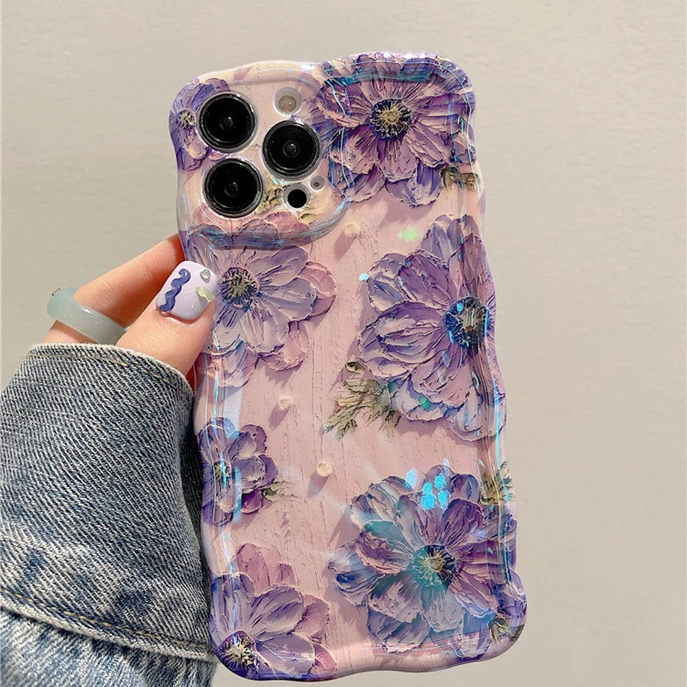 Retro Oil Painting Flower Silicone Case For iPhone