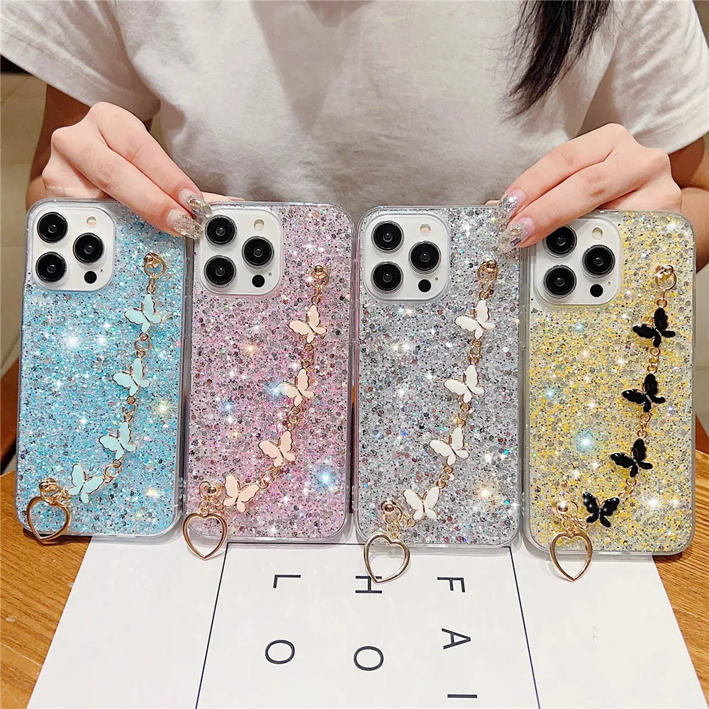 Butterfly Wristband Glitter Phone Case For Samsung