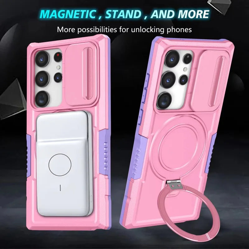 Hit Color Armor Magnetic Bracket Slide Camera  Case For Samsung