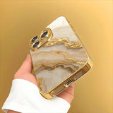 Gold Marble Stone Pattern Metallic Paint Glass Phone Case For iPhone