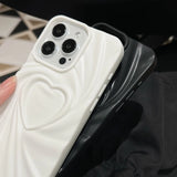 Fashion Fold Wrinkle 3D Love Heart Matte Silicone Phone Case for iPhone