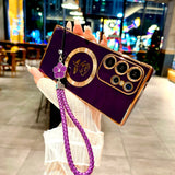 Plating Rose Magnetic Soft Case with Lanyard For Samsung