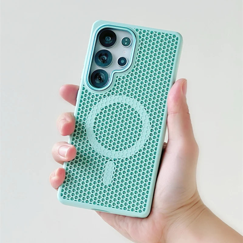 Honeycomb Grid Mesh Cooling Magnetic Phone Case For Samsung