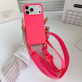 Crossbody Strap Matte Silicone Shockproof Soft Case For iPhone