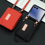 Leather Wallet Case With Wrist Strap for Samsung Z Flip