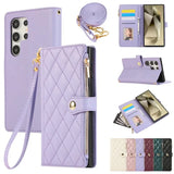 Leather Diamond Grid Crossbody Wallet Phone Case For Samsung