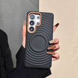 Leather Pattern Ripple Magnetic Metal Lens Frame Case for Samsung