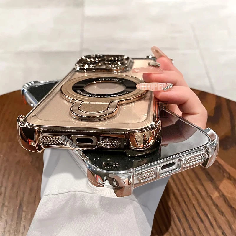 Luxury Shockproof Plating Bracket Magnetic Phone Case for iPhone