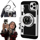 3D Retro Camera Lanyard Shockproof Case For iPhone