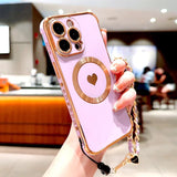 Magnetic Plating TPU Wrist Lanyard Phone Case For iPhone