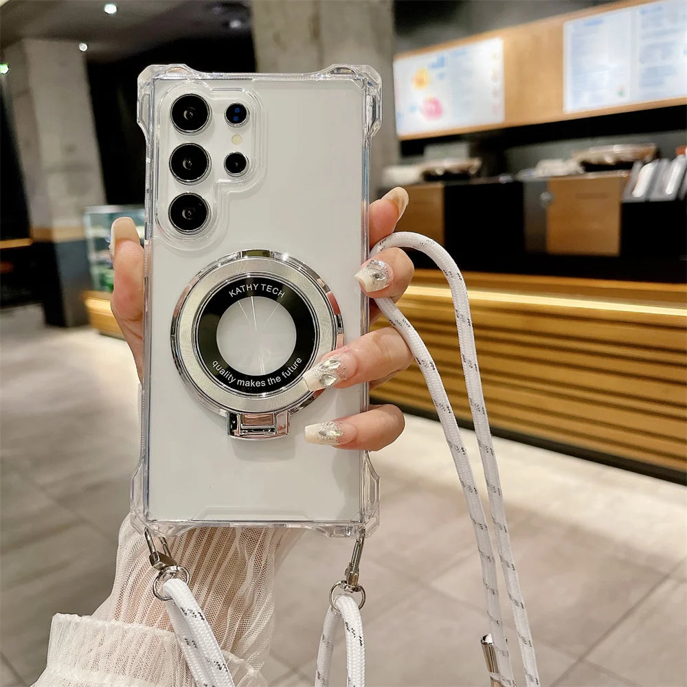 Crossbody Necklace Lanyard Magnetic Stand Phone Case for Samsung