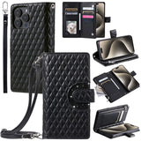 Diamond Grid Card Wallet Flip Leather Case for Samsung
