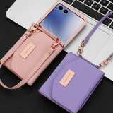 Leather Wallet Case With Wrist Strap for Samsung Z Flip