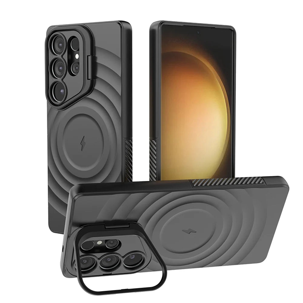 Fold Lens Stand Water Wave Magnetic Phone Case For Samsung
