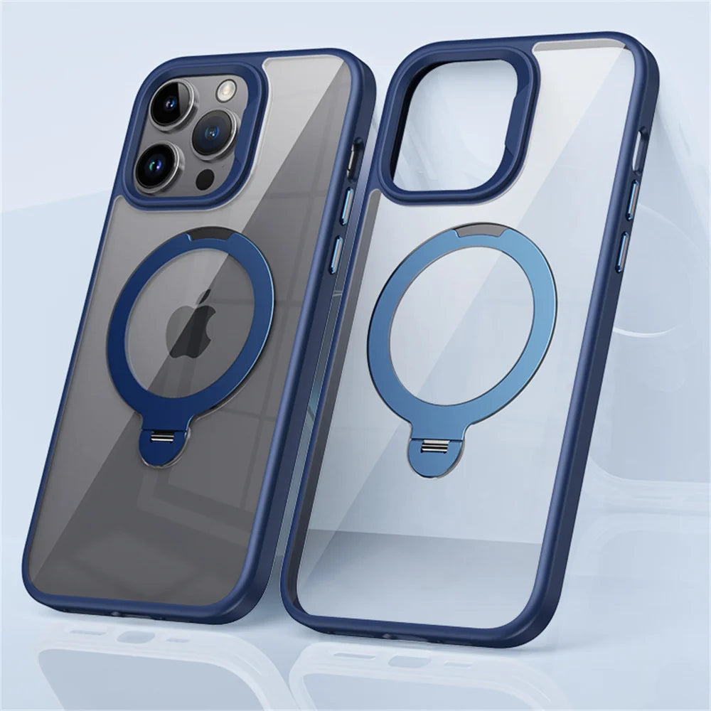 Rotating Folding Stand Clear Magnetic Phone Case For iPhone