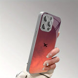 Sunset Colorful Cloud Airplane Print Glass Electroplated Case for iPhone