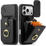 Slide Camera Cover Ring Holder Wallet Case For iPhone