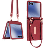 Leather Wallet Case With Wrist Strap for Samsung Z Flip