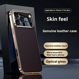 Genuine Leather Case with Optical Glass Lens Protector for iPhone