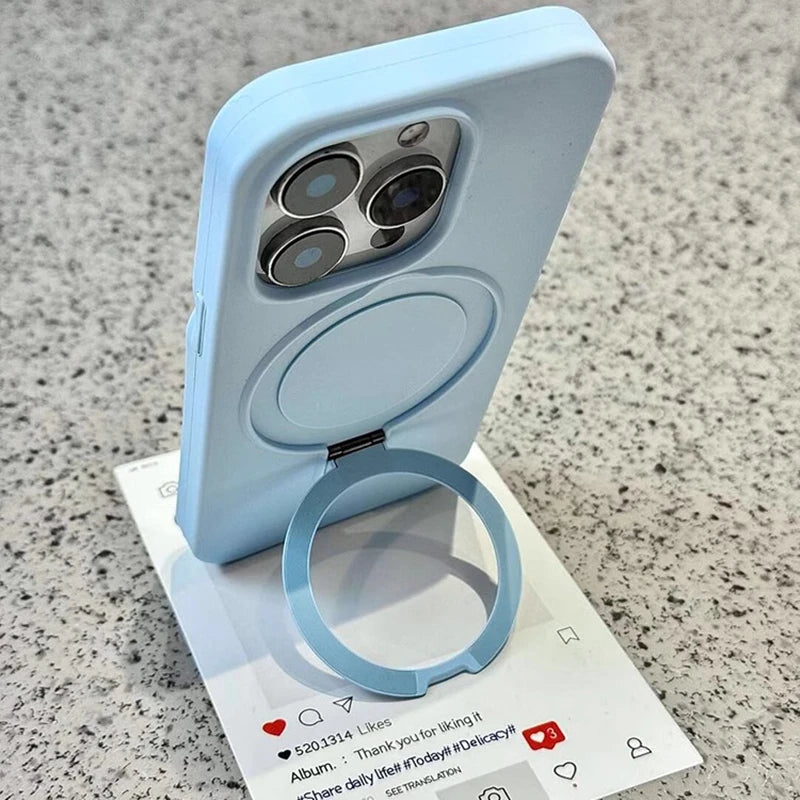 Luxury Liquid Silicone Stand Ring Holder Magnetic Case For iPhone