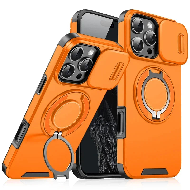 Luxury Armor Magnetic Bracket Slide Camera Protection Case for iPhone