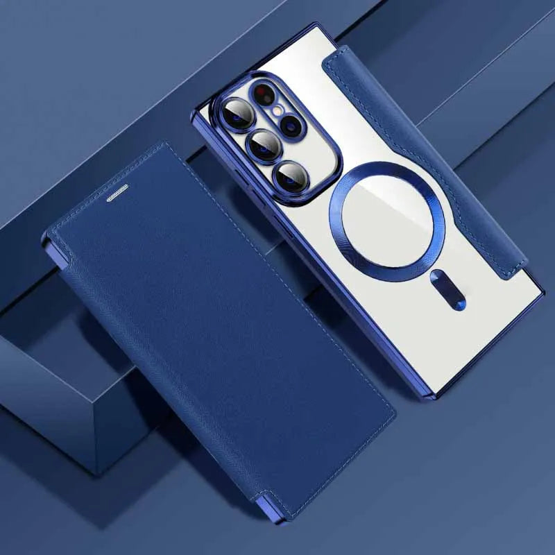 Luxury Transparent Flip Leather Wallet Magnetic Case For Samsung