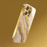 Gold Marble Stone Pattern Metallic Paint Glass Phone Case For iPhone