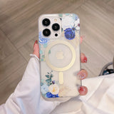 Flower Pattern Matte Transparent Magnetic Case For iPhone