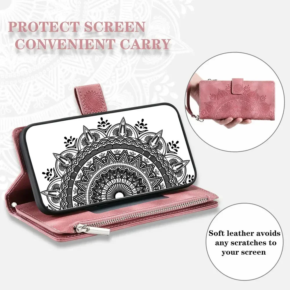 Zipper Wallet Case Crossbody Book Shell Case For Samsung