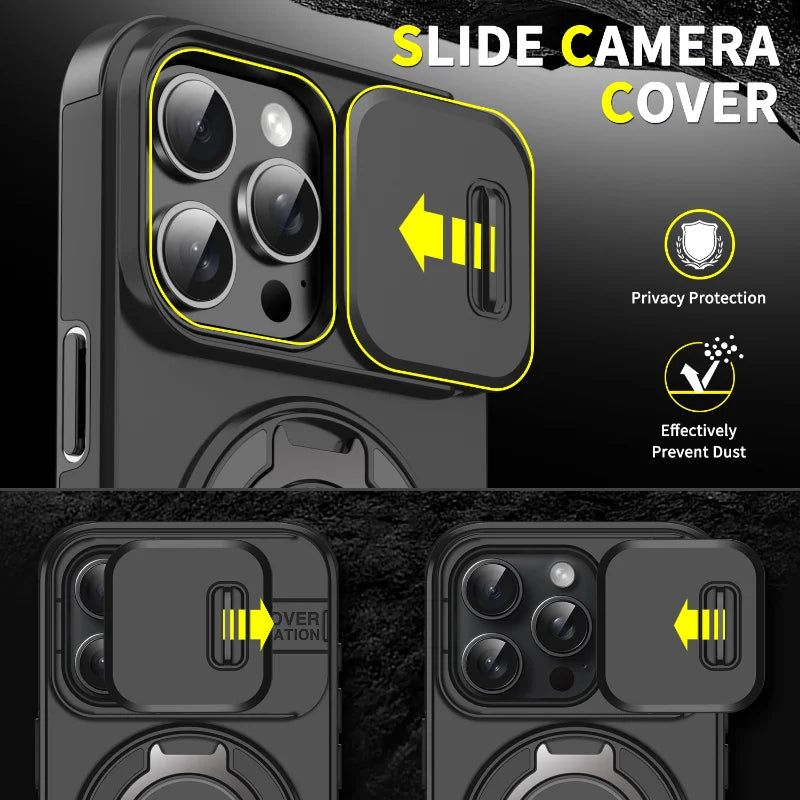 Luxury Armor Magnetic Bracket Slide Camera Protection Case For iPhone