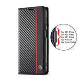 Business Carbon Fiber Leather Wallet Card Phone Case for Samsung