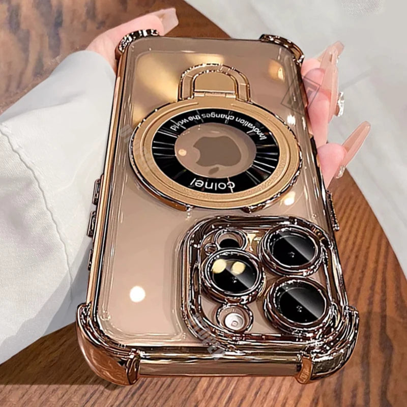 Luxury Shockproof Plating Bracket Magnetic Phone Case for iPhone